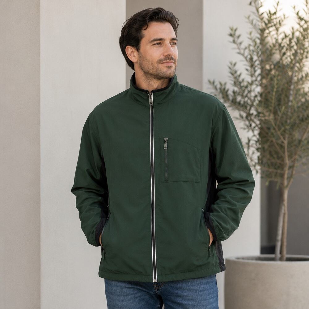 Mossimo Men’s Green Fleece Lined Windbreaker Jacket Full Zip Chest Pocket L